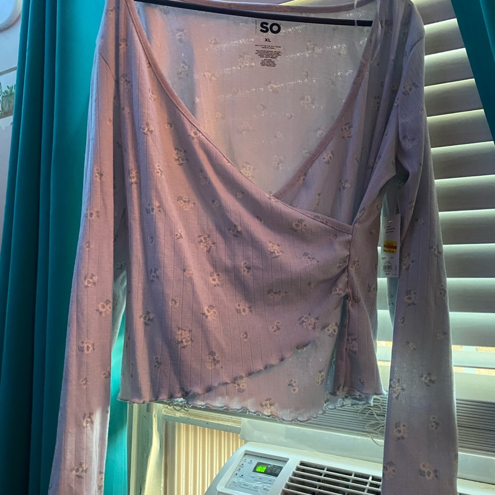 SO Women's Baby Blue NWT Floral Wrap Blouse